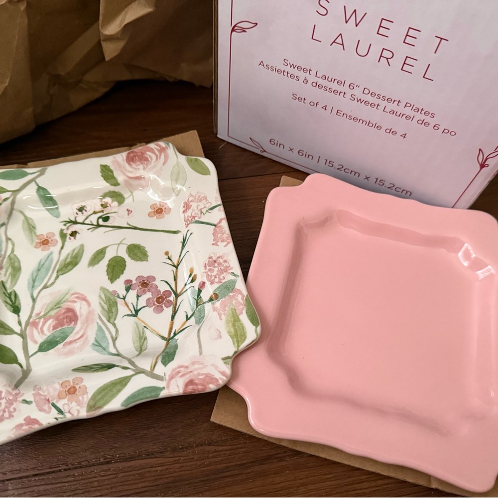Floral and Pink Dessert Plates Set